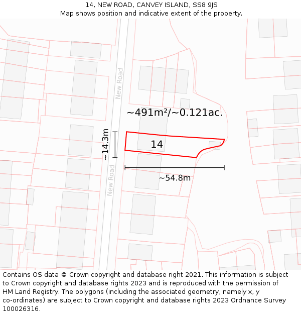 14, NEW ROAD, CANVEY ISLAND, SS8 9JS: Plot and title map