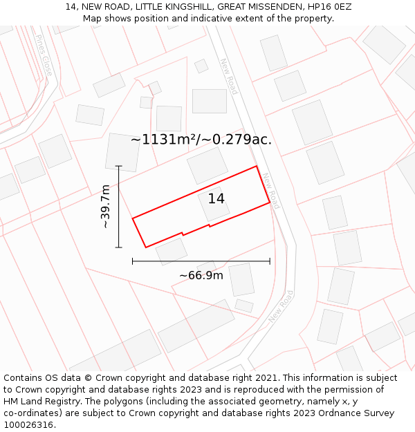 14, NEW ROAD, LITTLE KINGSHILL, GREAT MISSENDEN, HP16 0EZ: Plot and title map