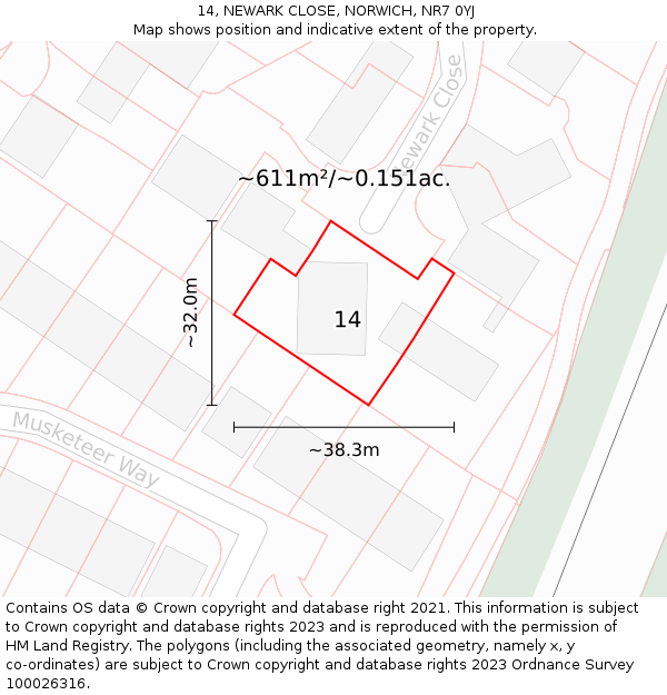 14, NEWARK CLOSE, NORWICH, NR7 0YJ: Plot and title map