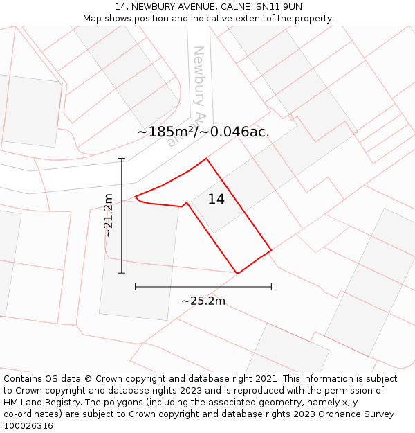 14, NEWBURY AVENUE, CALNE, SN11 9UN: Plot and title map