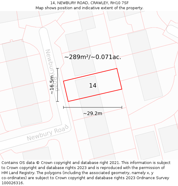 14, NEWBURY ROAD, CRAWLEY, RH10 7SF: Plot and title map