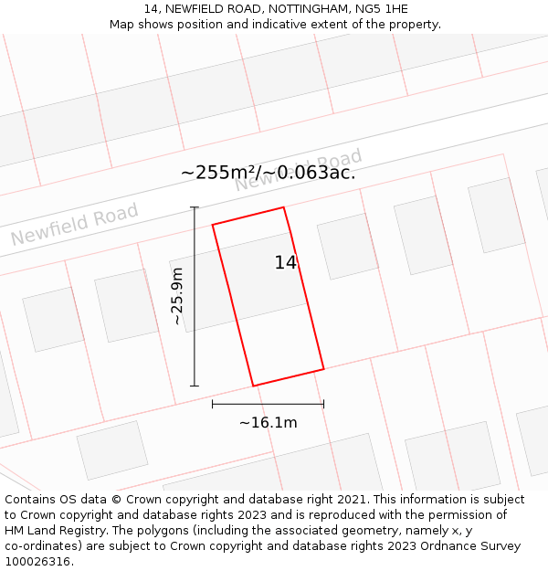 14, NEWFIELD ROAD, NOTTINGHAM, NG5 1HE: Plot and title map