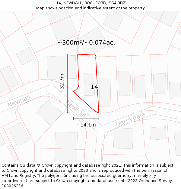 14, NEWHALL, ROCHFORD, SS4 3BZ: Plot and title map