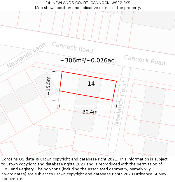 14, NEWLANDS COURT, CANNOCK, WS12 3YS: Plot and title map