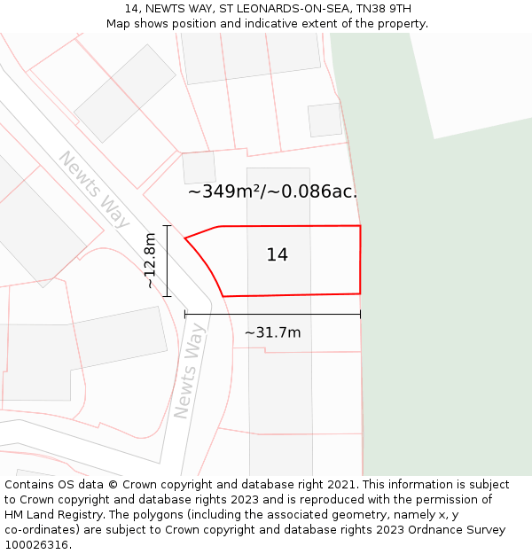 14, NEWTS WAY, ST LEONARDS-ON-SEA, TN38 9TH: Plot and title map