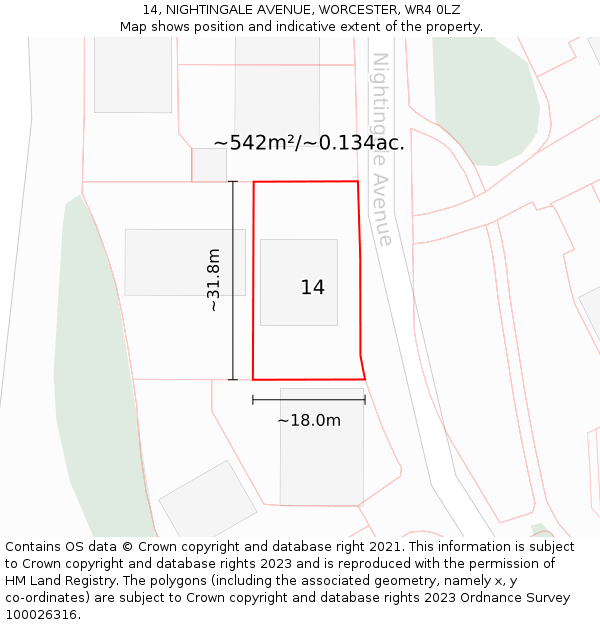 14, NIGHTINGALE AVENUE, WORCESTER, WR4 0LZ: Plot and title map