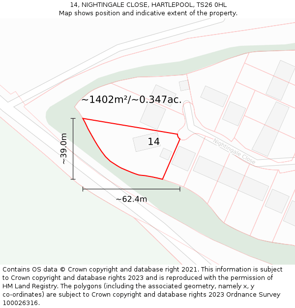 14, NIGHTINGALE CLOSE, HARTLEPOOL, TS26 0HL: Plot and title map