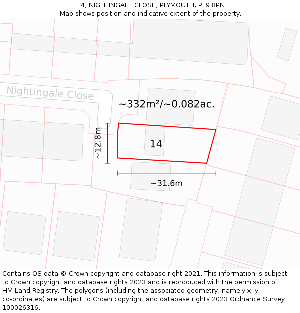 14, NIGHTINGALE CLOSE, PLYMOUTH, PL9 8PN: Plot and title map