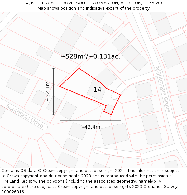 14, NIGHTINGALE GROVE, SOUTH NORMANTON, ALFRETON, DE55 2GG: Plot and title map