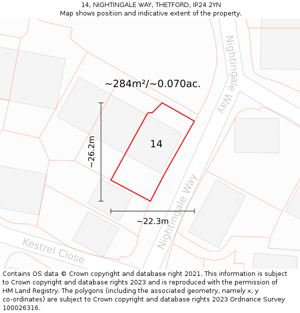 14, NIGHTINGALE WAY, THETFORD, IP24 2YN: Plot and title map