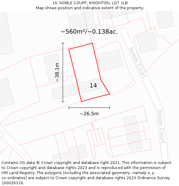 14, NOBLE COURT, KNIGHTON, LD7 1LB: Plot and title map