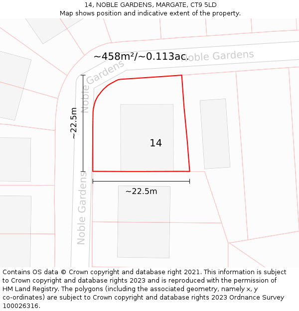 14, NOBLE GARDENS, MARGATE, CT9 5LD: Plot and title map