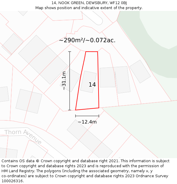 14, NOOK GREEN, DEWSBURY, WF12 0BJ: Plot and title map