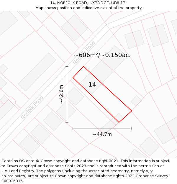 14, NORFOLK ROAD, UXBRIDGE, UB8 1BL: Plot and title map