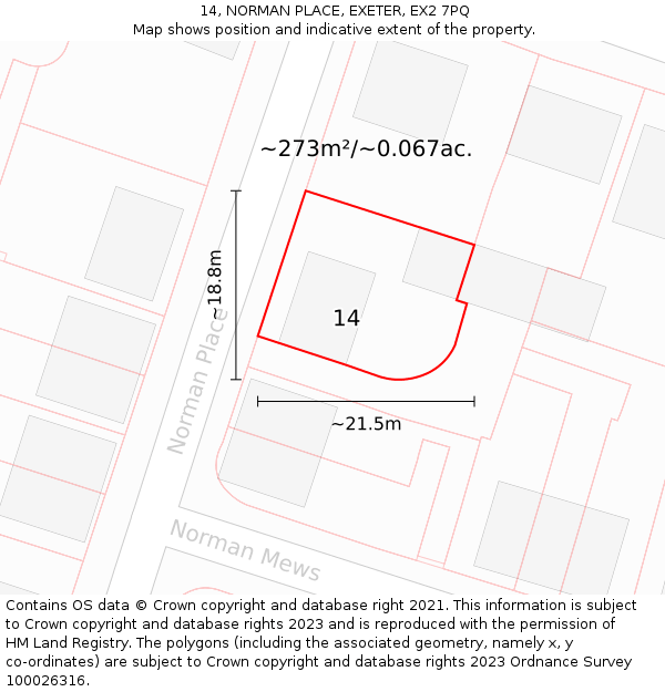 14, NORMAN PLACE, EXETER, EX2 7PQ: Plot and title map