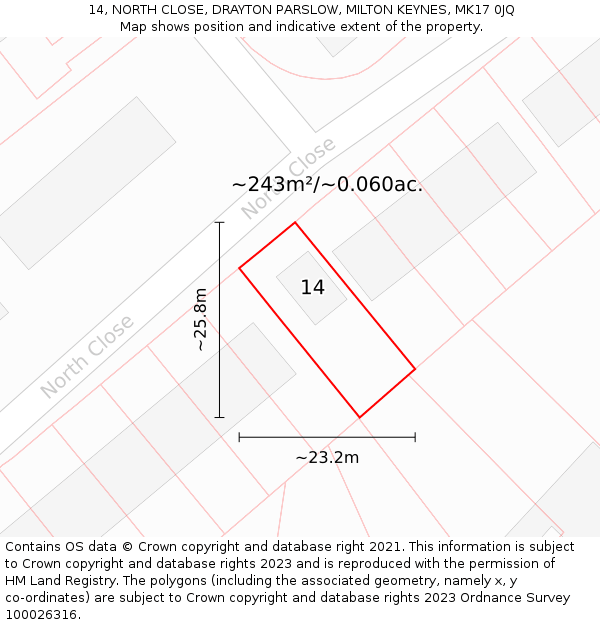 14, NORTH CLOSE, DRAYTON PARSLOW, MILTON KEYNES, MK17 0JQ: Plot and title map