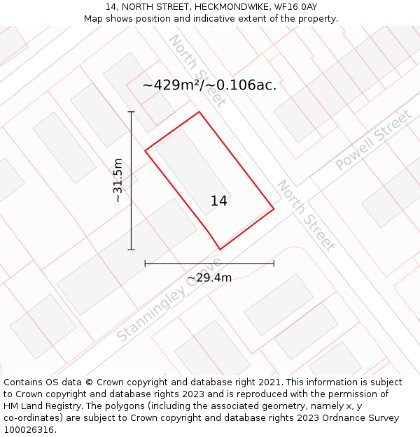 14, NORTH STREET, HECKMONDWIKE, WF16 0AY: Plot and title map