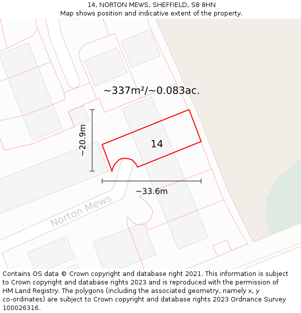 14, NORTON MEWS, SHEFFIELD, S8 8HN: Plot and title map