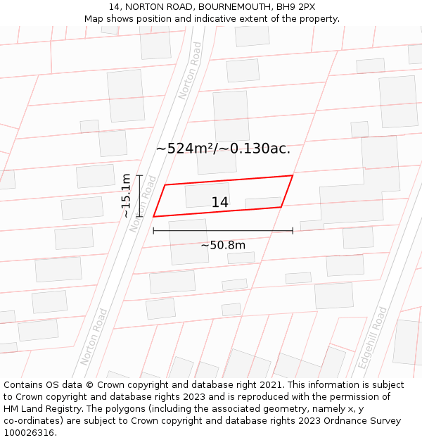 14, NORTON ROAD, BOURNEMOUTH, BH9 2PX: Plot and title map