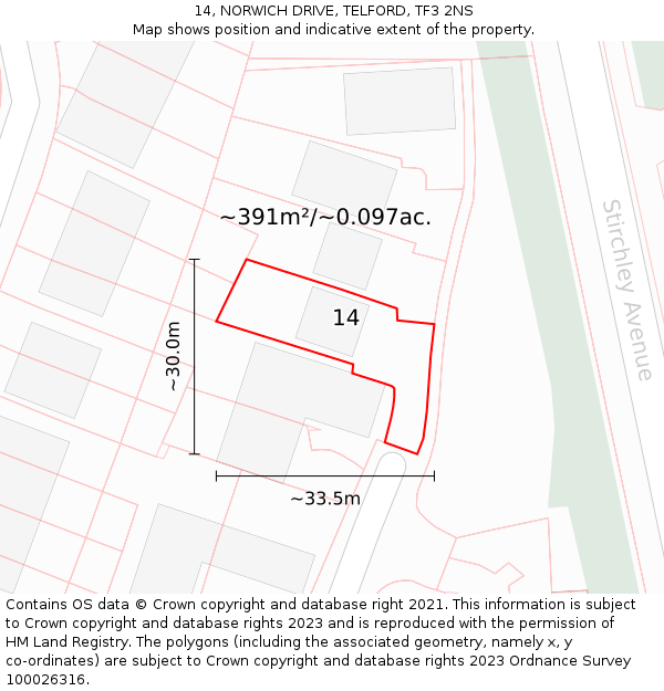 14, NORWICH DRIVE, TELFORD, TF3 2NS: Plot and title map