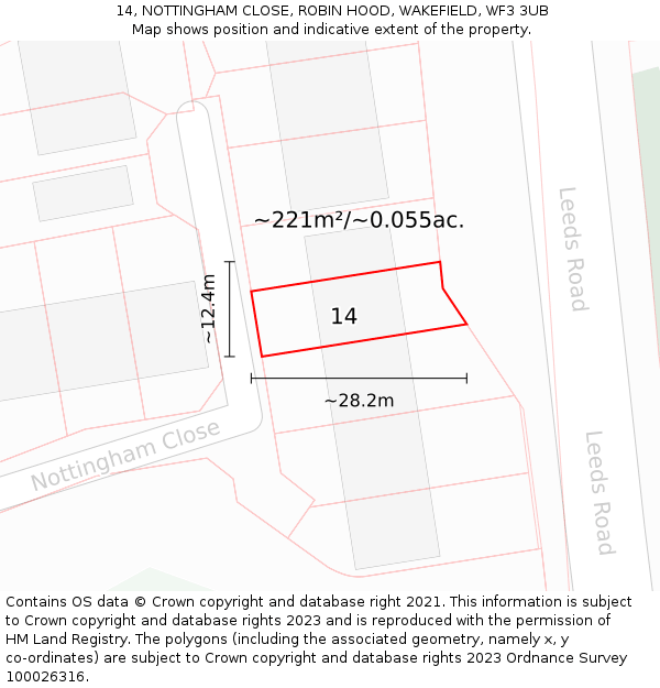 14, NOTTINGHAM CLOSE, ROBIN HOOD, WAKEFIELD, WF3 3UB: Plot and title map