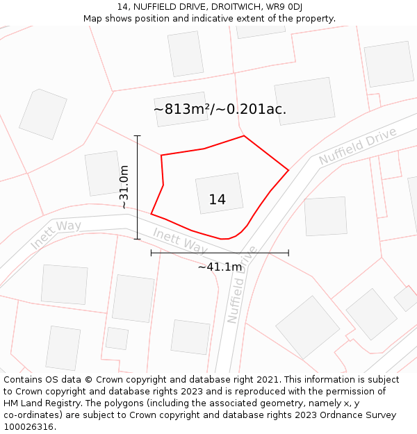 14, NUFFIELD DRIVE, DROITWICH, WR9 0DJ: Plot and title map