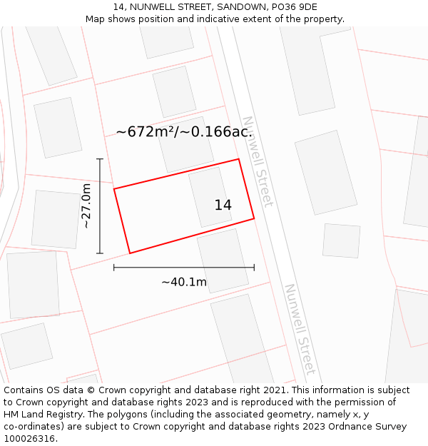 14, NUNWELL STREET, SANDOWN, PO36 9DE: Plot and title map