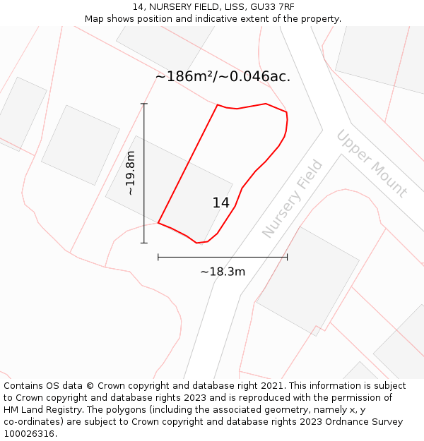 14, NURSERY FIELD, LISS, GU33 7RF: Plot and title map