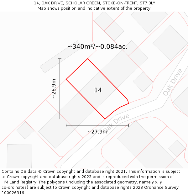 14, OAK DRIVE, SCHOLAR GREEN, STOKE-ON-TRENT, ST7 3LY: Plot and title map