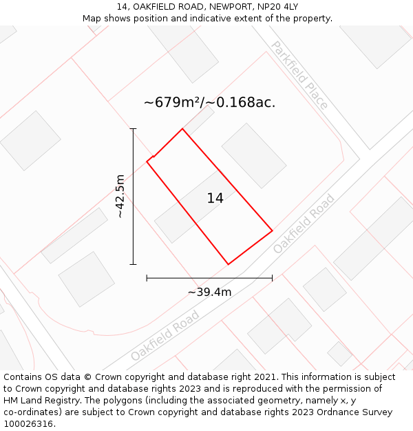 14, OAKFIELD ROAD, NEWPORT, NP20 4LY: Plot and title map