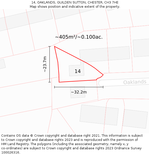 14, OAKLANDS, GUILDEN SUTTON, CHESTER, CH3 7HE: Plot and title map