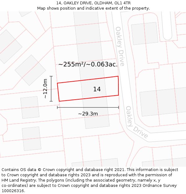 14, OAKLEY DRIVE, OLDHAM, OL1 4TR: Plot and title map