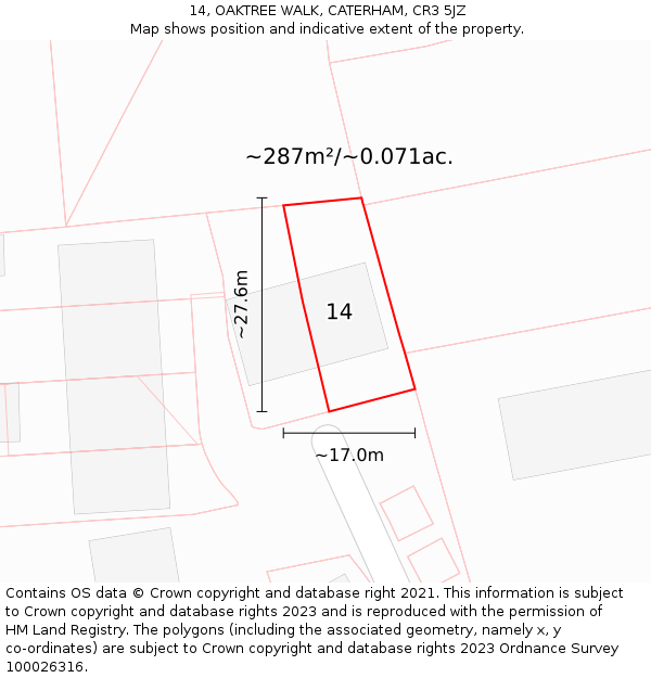 14, OAKTREE WALK, CATERHAM, CR3 5JZ: Plot and title map