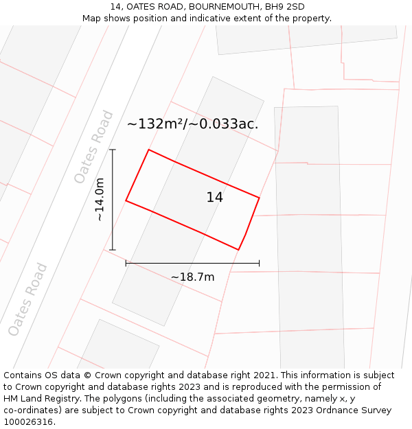 14, OATES ROAD, BOURNEMOUTH, BH9 2SD: Plot and title map