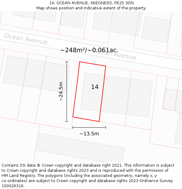 14, OCEAN AVENUE, SKEGNESS, PE25 3DN: Plot and title map