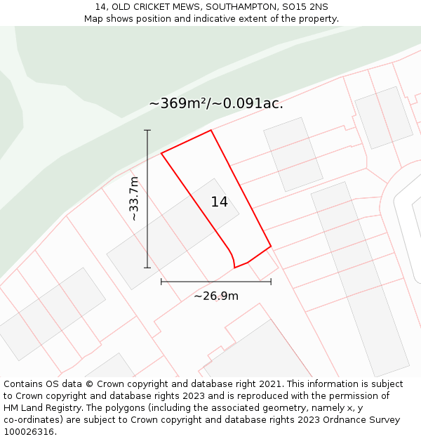 14, OLD CRICKET MEWS, SOUTHAMPTON, SO15 2NS: Plot and title map