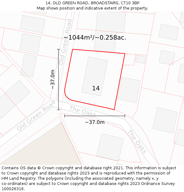 14, OLD GREEN ROAD, BROADSTAIRS, CT10 3BP: Plot and title map