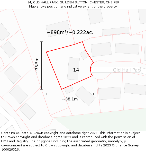 14, OLD HALL PARK, GUILDEN SUTTON, CHESTER, CH3 7ER: Plot and title map