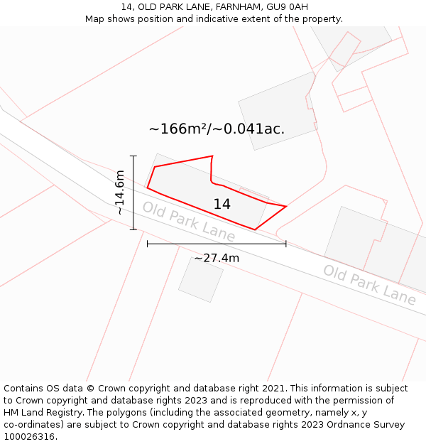 14, OLD PARK LANE, FARNHAM, GU9 0AH: Plot and title map