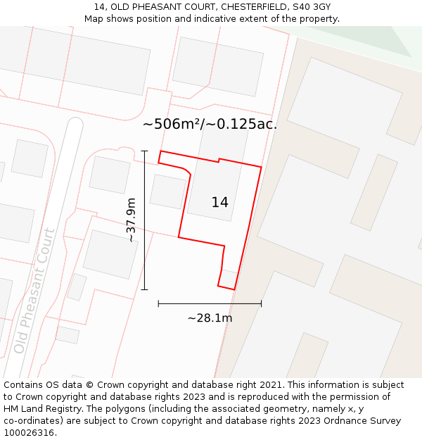 14, OLD PHEASANT COURT, CHESTERFIELD, S40 3GY: Plot and title map