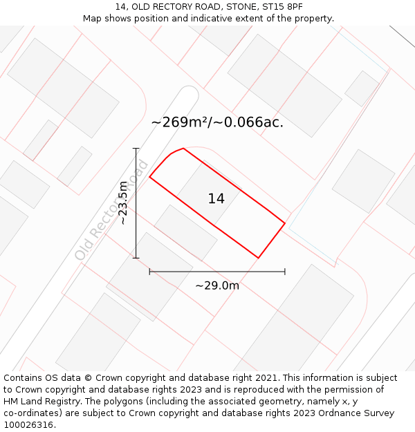 14, OLD RECTORY ROAD, STONE, ST15 8PF: Plot and title map