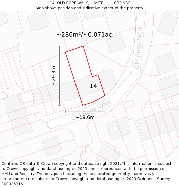 14, OLD ROPE WALK, HAVERHILL, CB9 9DF: Plot and title map