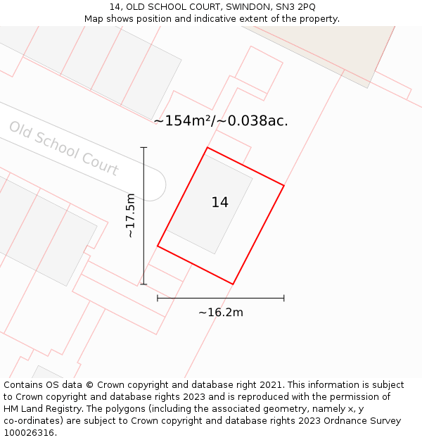 14, OLD SCHOOL COURT, SWINDON, SN3 2PQ: Plot and title map