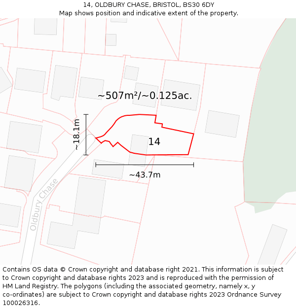 14, OLDBURY CHASE, BRISTOL, BS30 6DY: Plot and title map