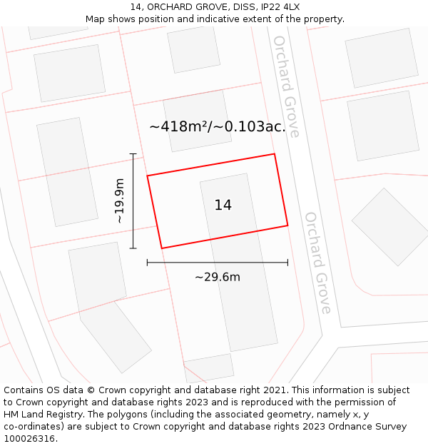 14, ORCHARD GROVE, DISS, IP22 4LX: Plot and title map