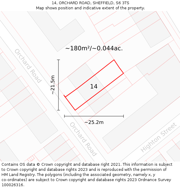 14, ORCHARD ROAD, SHEFFIELD, S6 3TS: Plot and title map