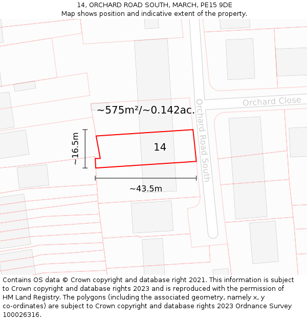 14, ORCHARD ROAD SOUTH, MARCH, PE15 9DE: Plot and title map