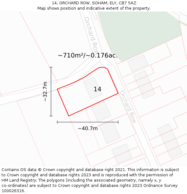 14, ORCHARD ROW, SOHAM, ELY, CB7 5AZ: Plot and title map