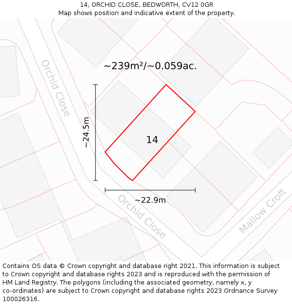 14, ORCHID CLOSE, BEDWORTH, CV12 0GR: Plot and title map