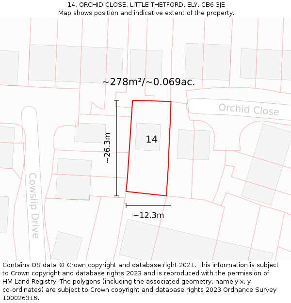 14, ORCHID CLOSE, LITTLE THETFORD, ELY, CB6 3JE: Plot and title map